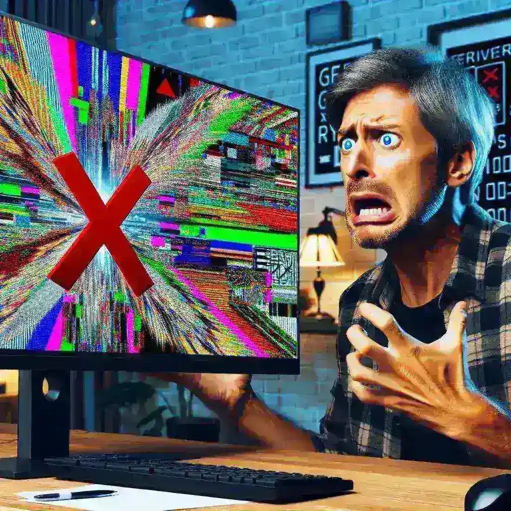 "Imagen que ilustra los problemas comunes al habilitar G-Sync en monitores incompatibles, mostrando artefactos visuales y parpadeos en la pantalla."