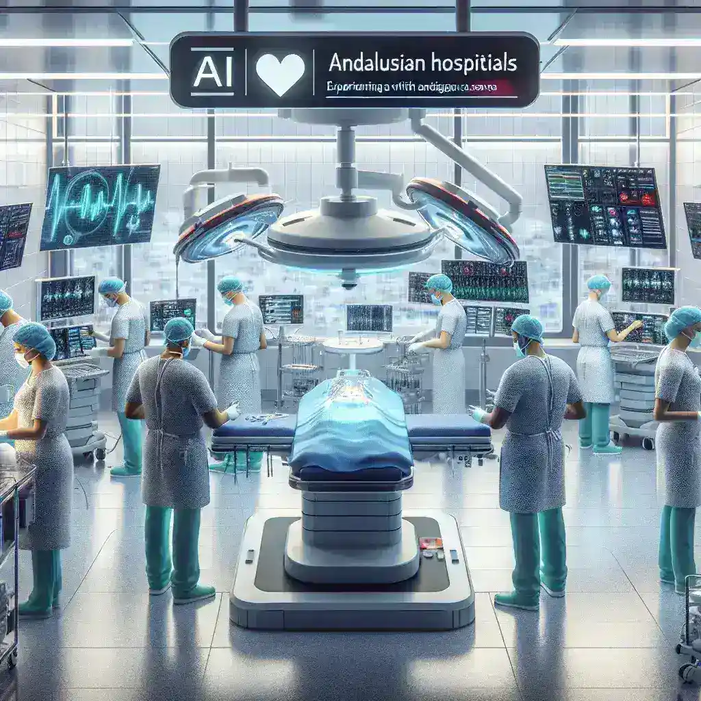 "Cirugía en quirófano de hospital andaluz con sensores de inteligencia artificial, mejorando la precisión y seguridad en procedimientos médicos."