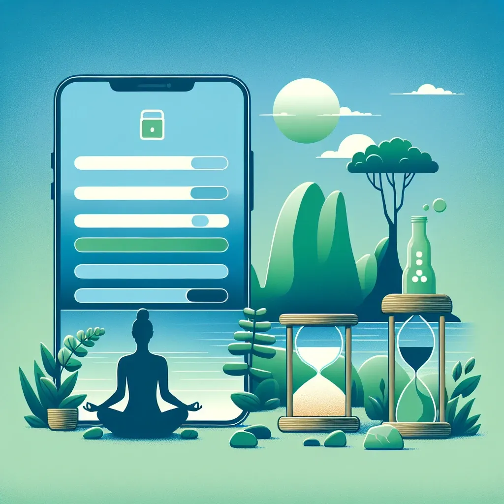 "Imagen que ilustra tecnologías de desintoxicación digital con enfoque gradual, mostrando un ambiente relajante y dispositivos tecnológicos desconectados en un espacio sereno, promoviendo el bienestar digital y el equilibrio personal."